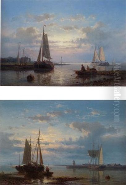 Fishing Boats On An Estuary Oil Painting by Abraham Hulk the Elder