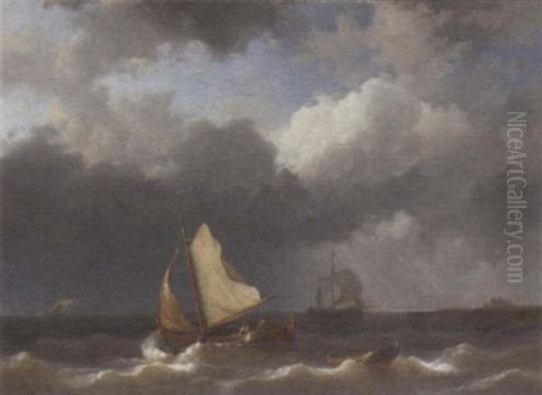 Fishermen Setting Sail Off The Harbour Mouth Oil Painting by Abraham Hulk the Elder