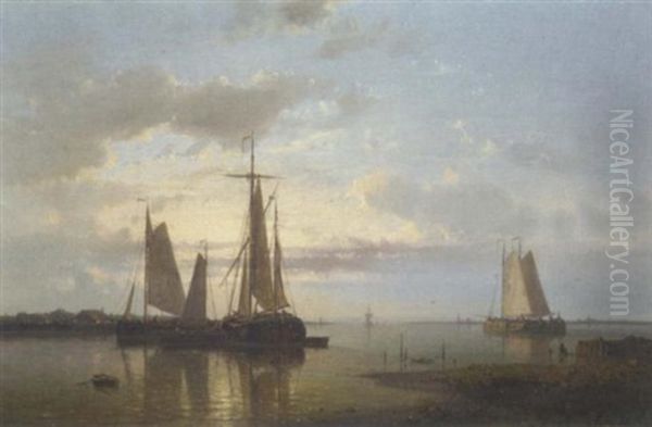 Shipping In A Calm Estuary Oil Painting by Abraham Hulk the Elder