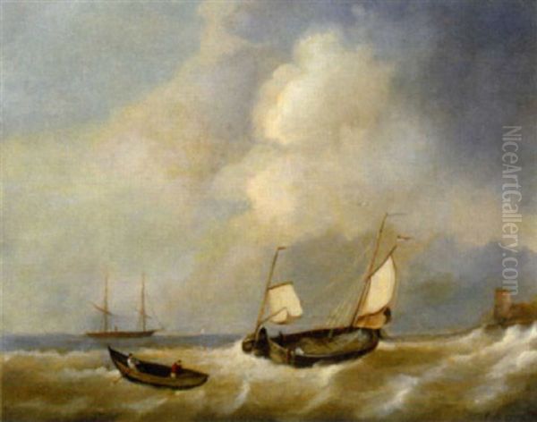 Niederlandische Fischerboote Auf Bewegtem Kustenufer Oil Painting by Abraham Hulk the Elder