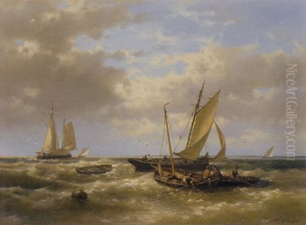 Hauling In The Nets Oil Painting by Abraham Hulk the Elder