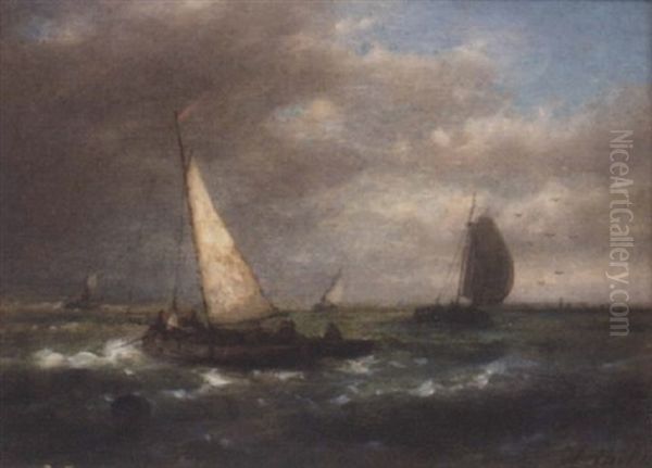 Barges In A Stiff Breeze Oil Painting by Abraham Hulk the Elder