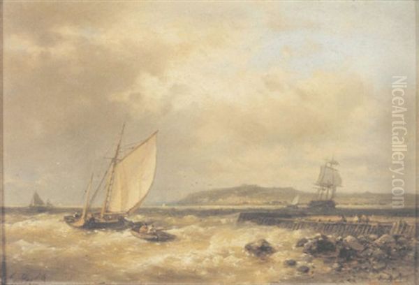 Vessels Off A Headland Oil Painting by Abraham Hulk the Elder