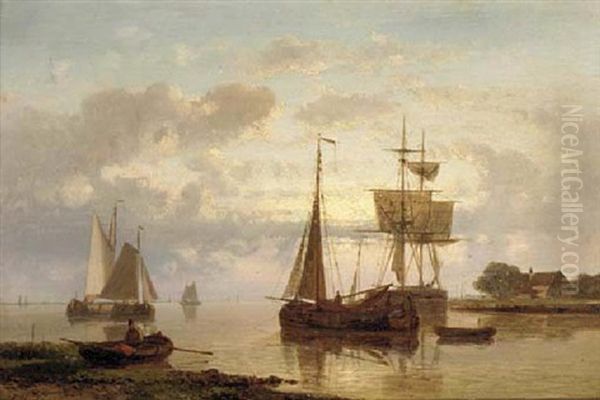 Dutch Barges In A Harbour Oil Painting by Abraham Hulk the Elder