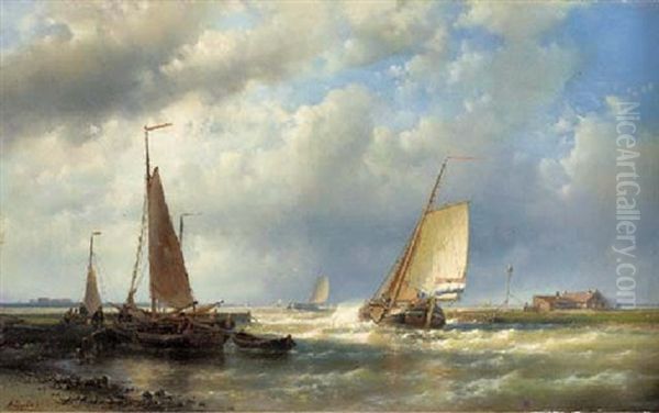 Dutch Barges At The Mouth Of An Estuary Oil Painting by Abraham Hulk the Elder