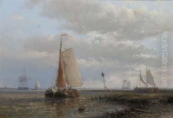 Sailing Barges In An Estuary Oil Painting by Abraham Hulk the Elder