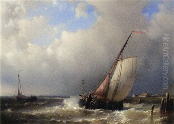 A Barge In A Stiff Breeze Oil Painting by Abraham Hulk the Elder