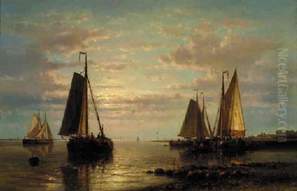 Sailing Boats Off The Dutch Coast Oil Painting by Abraham Hulk the Elder