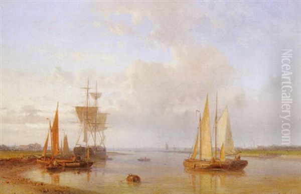 An Estuary Scene Oil Painting by Abraham Hulk the Elder