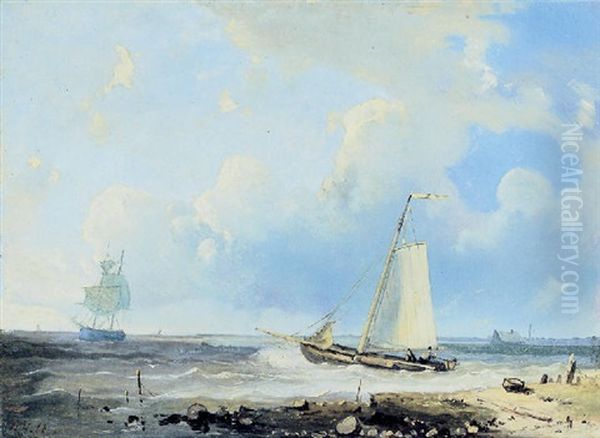 Fishing Smack Heading Out To Sea Oil Painting by Abraham Hulk the Elder