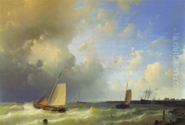 Fischerboote Bei Sturmischer See Vor Dem Hafen Oil Painting by Abraham Hulk the Elder