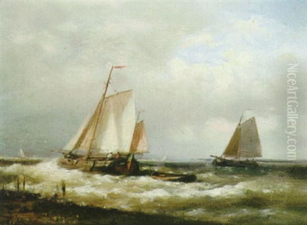 Sailing Barges Off The Coast Oil Painting by Abraham Hulk the Elder