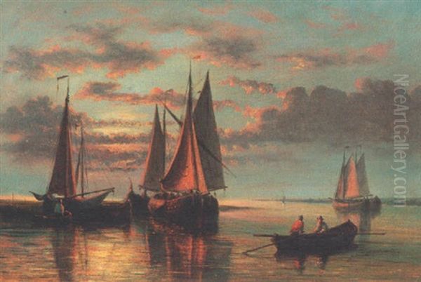 Sunset On The Estuary Oil Painting by Abraham Hulk the Elder