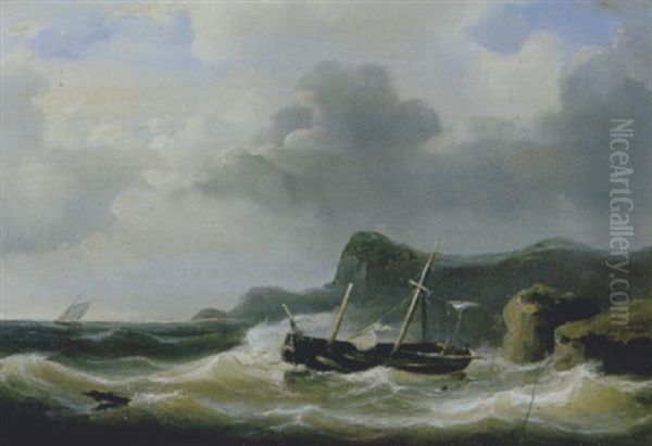 Zeilschip Voor De Kust Tijdens Een Storm Oil Painting by Abraham Hulk the Elder