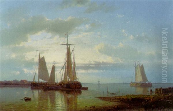 Sailing In A Calm Estuary Oil Painting by Abraham Hulk the Elder