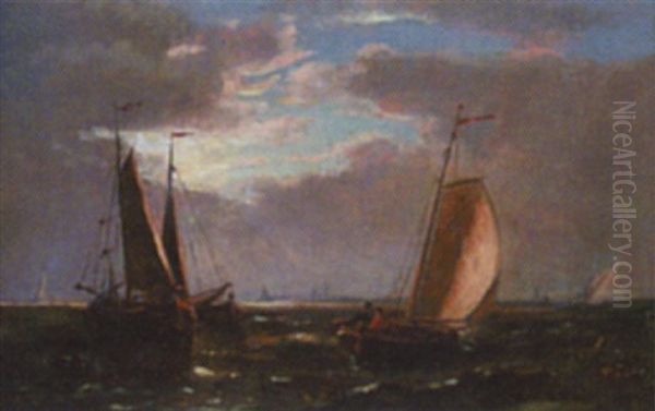 Sailing Boats In Calm Seas Off The Coast Oil Painting by Abraham Hulk the Elder