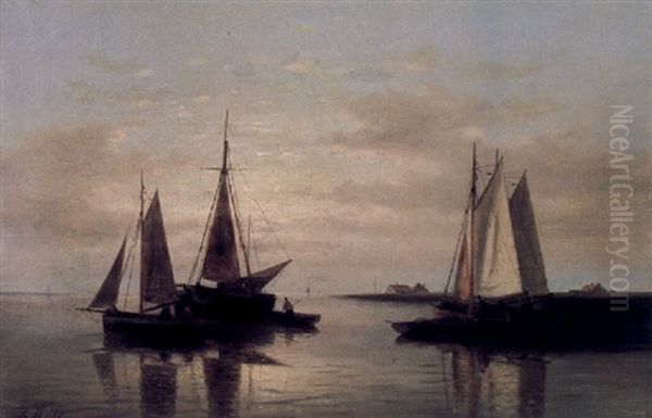 Fishing Boats On An Estuary, Early Morning Oil Painting by Abraham Hulk the Elder