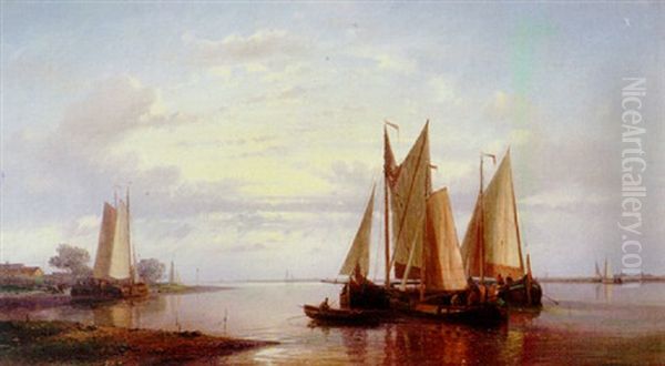 Becalmed On A Dutch Estuary Oil Painting by Abraham Hulk the Elder