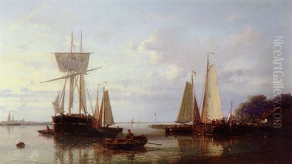 Calm On An Inland Estuary Oil Painting by Abraham Hulk the Elder