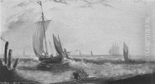 Schepen Langs De Kust Op Een Winderige Dag Oil Painting by Abraham Hulk the Elder