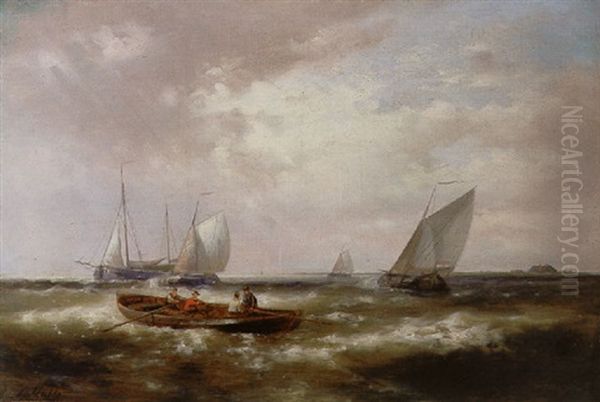 Roeiboot En Zeilschepen Voor De Kust Oil Painting by Abraham Hulk the Elder