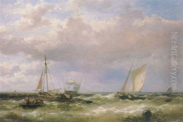 Shipping In A Swell Oil Painting by Abraham Hulk the Elder