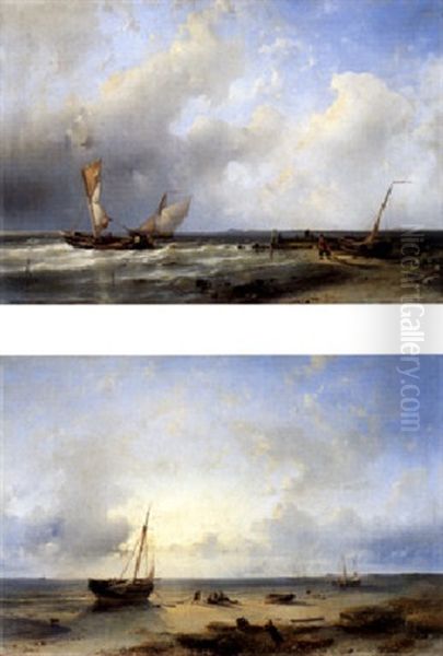 Fischerboote An Der Kuste Bei Leicht Bewegter See - Fischerboote Am Strand Bei Sonnenuntergang Oil Painting by Abraham Hulk the Elder