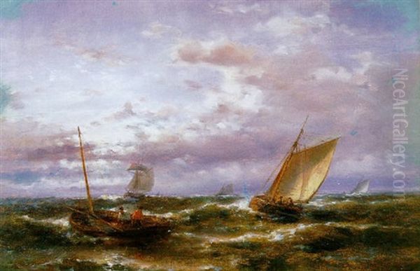 Fishermen Hauling In Nets In Choppy Seas Oil Painting by Abraham Hulk the Elder