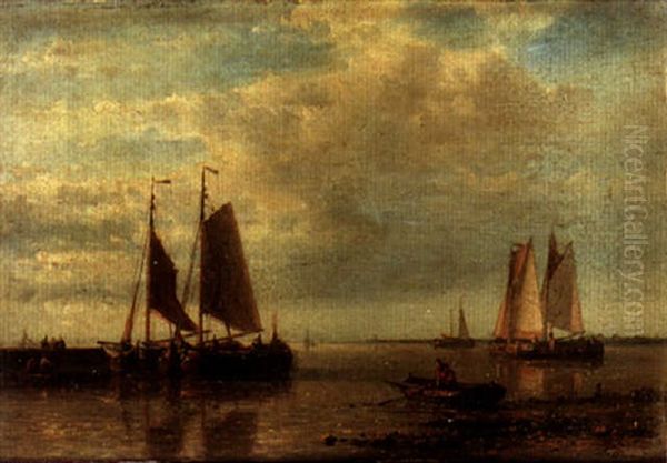 Fishing Boats In An Estuary Oil Painting by Abraham Hulk the Elder