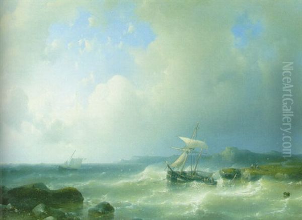 A Rocky Coast Oil Painting by Abraham Hulk the Elder