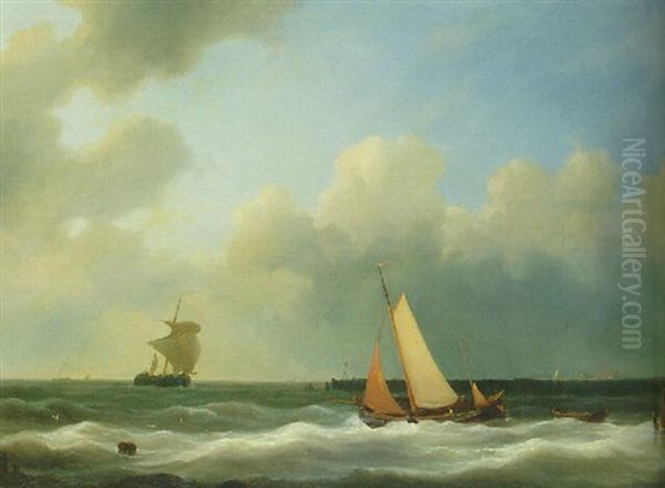 A Fishing Trawler Heading For Sea On A Breezy Day Oil Painting by Abraham Hulk the Elder