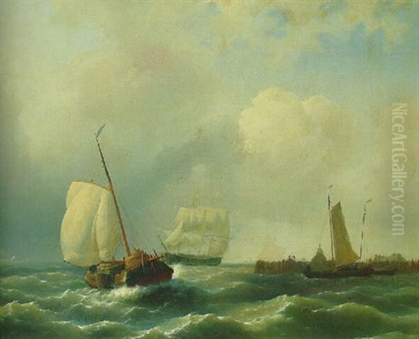 Striking The Coast On A Breezy Day Oil Painting by Abraham Hulk the Elder