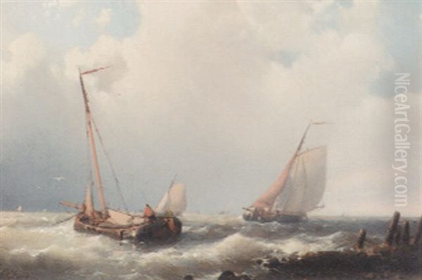 Trawlers Off The Mole Oil Painting by Abraham Hulk the Elder