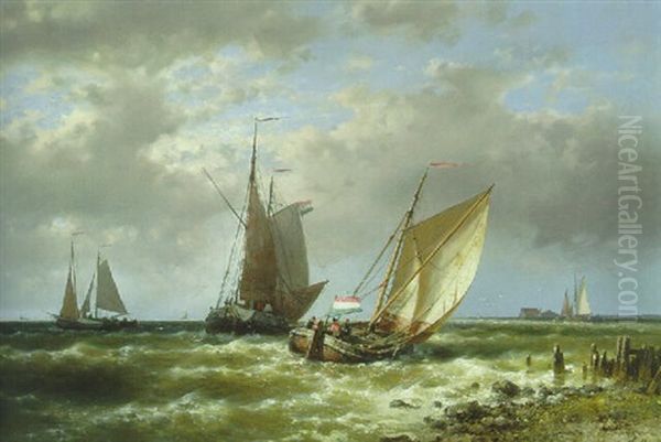 Shipping In Choppy Waters Oil Painting by Abraham Hulk the Elder