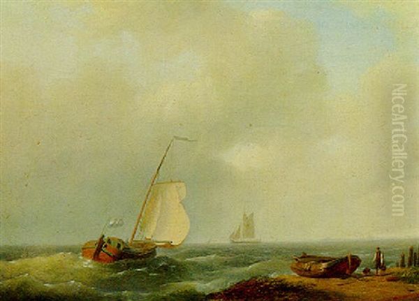 A Fishing Boat Off The Coast Oil Painting by Abraham Hulk the Elder