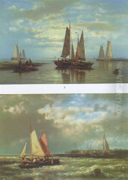 Sailing Vessels In An Estuary At Sunset Oil Painting by Abraham Hulk the Elder