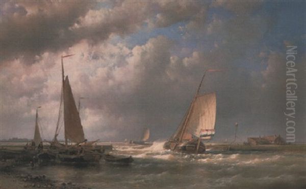 Dutch Barges At The Mouth Of An Estuary by Abraham Hulk the Elder