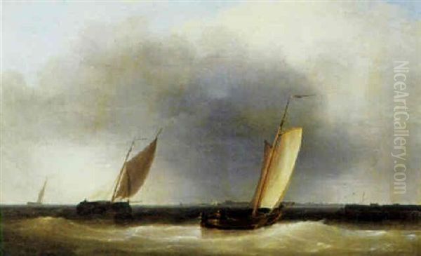 Marine Med Fiskerbade, Udfor En Mole Oil Painting by Abraham Hulk the Elder