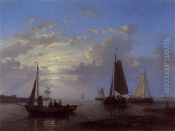 Sailing Vessels In An Estuary At Sunset Oil Painting by Abraham Hulk the Elder