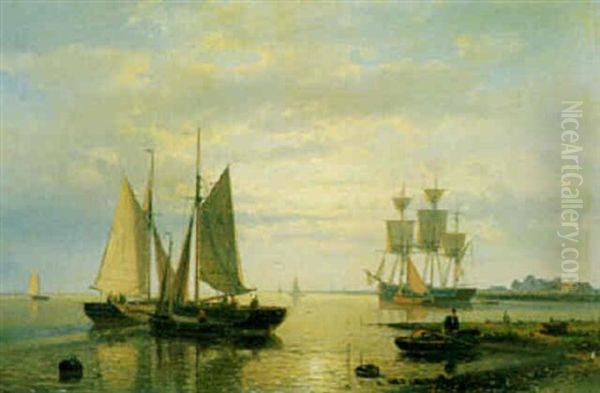 Segelschiffe An Der Schelde Bei Stillem Wasser Oil Painting by Abraham Hulk the Elder