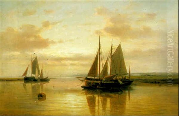 Shipping In A Calm At Sunset Oil Painting by Abraham Hulk the Elder