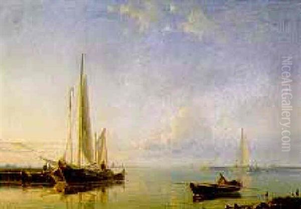 Beached Fishing Boats Oil Painting by Abraham Hulk the Elder