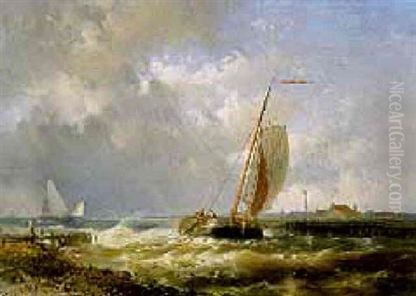 Fishing Boats In A Stiff Breeze Oil Painting by Abraham Hulk the Elder