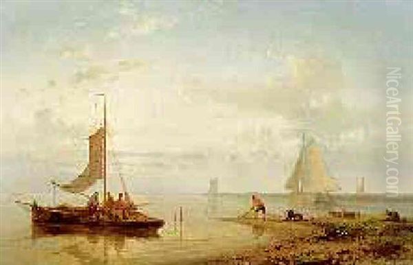 Fishing Boats In A Calm Oil Painting by Abraham Hulk the Elder