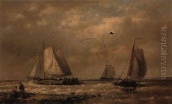 Vessels Off The Coast In A Stiff Breeze Oil Painting by Abraham Hulk the Elder