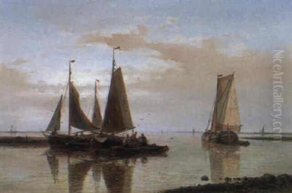 Dutch Fishing Vessels In Transluscent Waters Oil Painting by Abraham Hulk the Elder