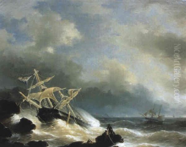 Hollandskt Fartyg Strandat Vid Kust Oil Painting by Abraham Hulk the Elder