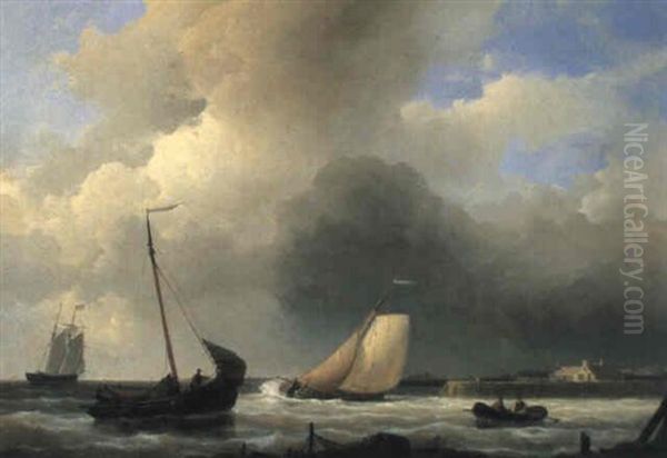 Sailing Vessel At The Mouth Of A River Oil Painting by Abraham Hulk the Elder