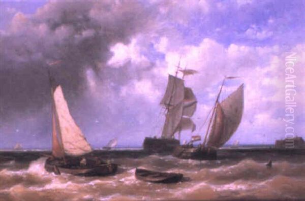 Dutch Sailing Vessels In Choppy Seas Oil Painting by Abraham Hulk the Elder