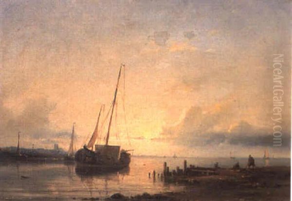 Sailing Vessels In An Estuary Oil Painting by Abraham Hulk the Elder